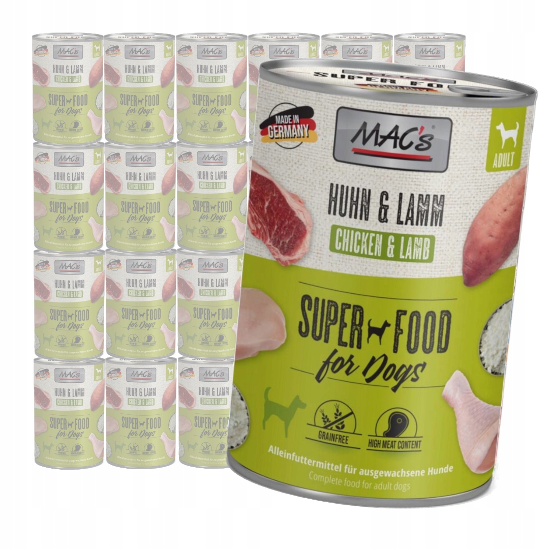 Levně MAC's Dog Bezobilné Vlhké Krmivo pro psy s kuřecím a jehněčím masem 24x400 g