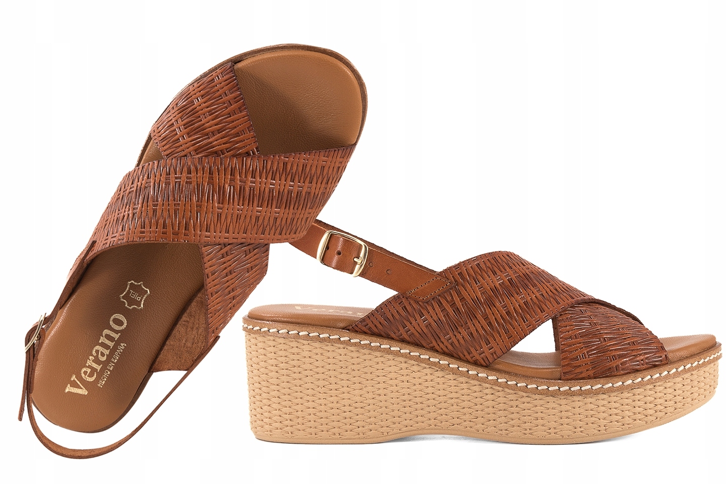 Verano 45529 Španělské Kožené Sandály Na Klínku, červené, 38 Hnědá