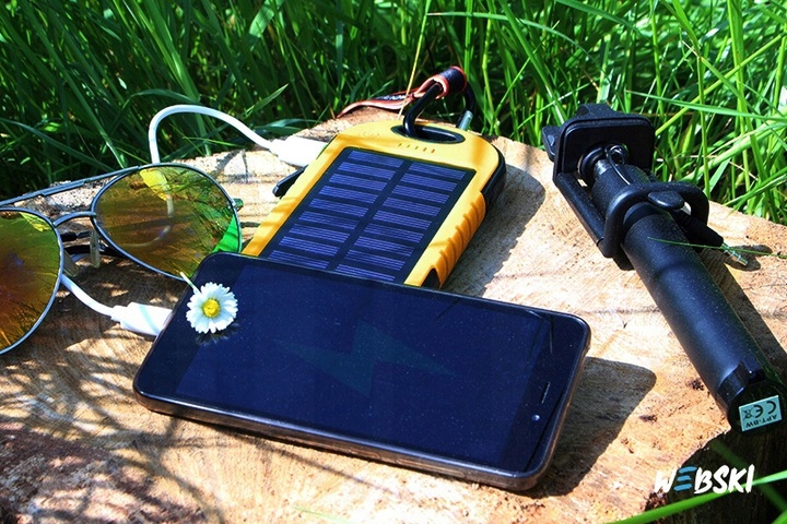 POWERBANK PANEL SŁONECZNY SOLARNY LATARKA LED Złącza USB typ A microUSB