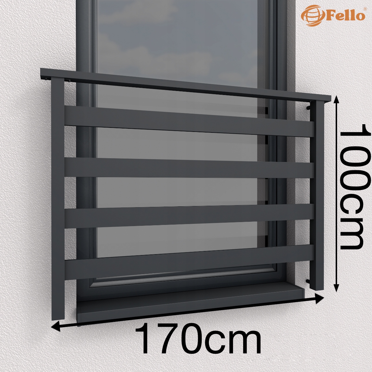 Balustrada francuska okienna aluminiowa czarna 170cm