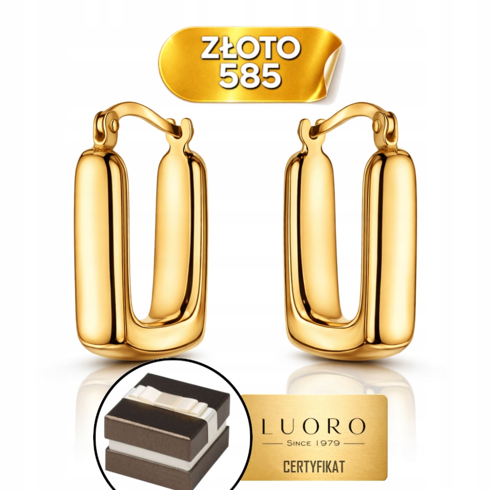 Náušnice Zlaté 585 14K Obdélníkové 1,9 CM Krabička Dárek Certifikát