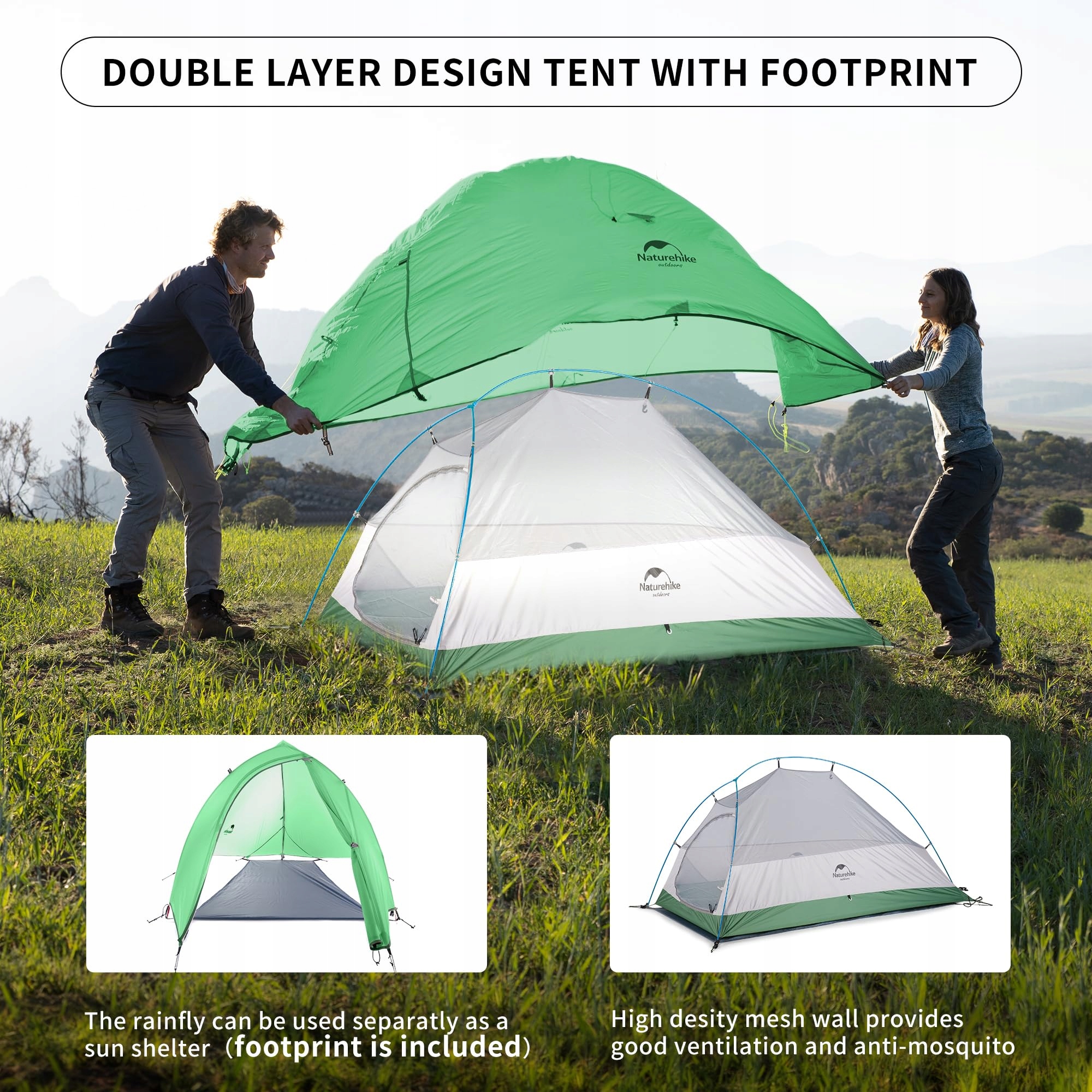 NATUREHIKE Cloud Up 1 Namiot Ultralekki Jednoosobowy Na 4 Pory Roku Camping — miniatura 3