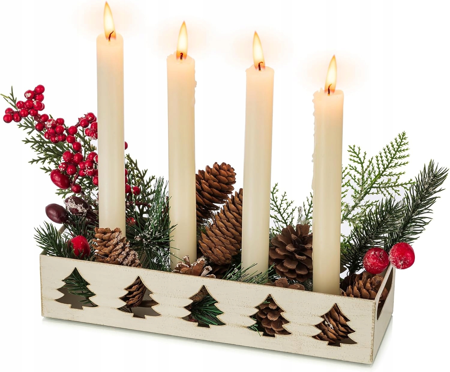 Vánoční adventní věnec, svícen ve vintage stylu, 4 svícny