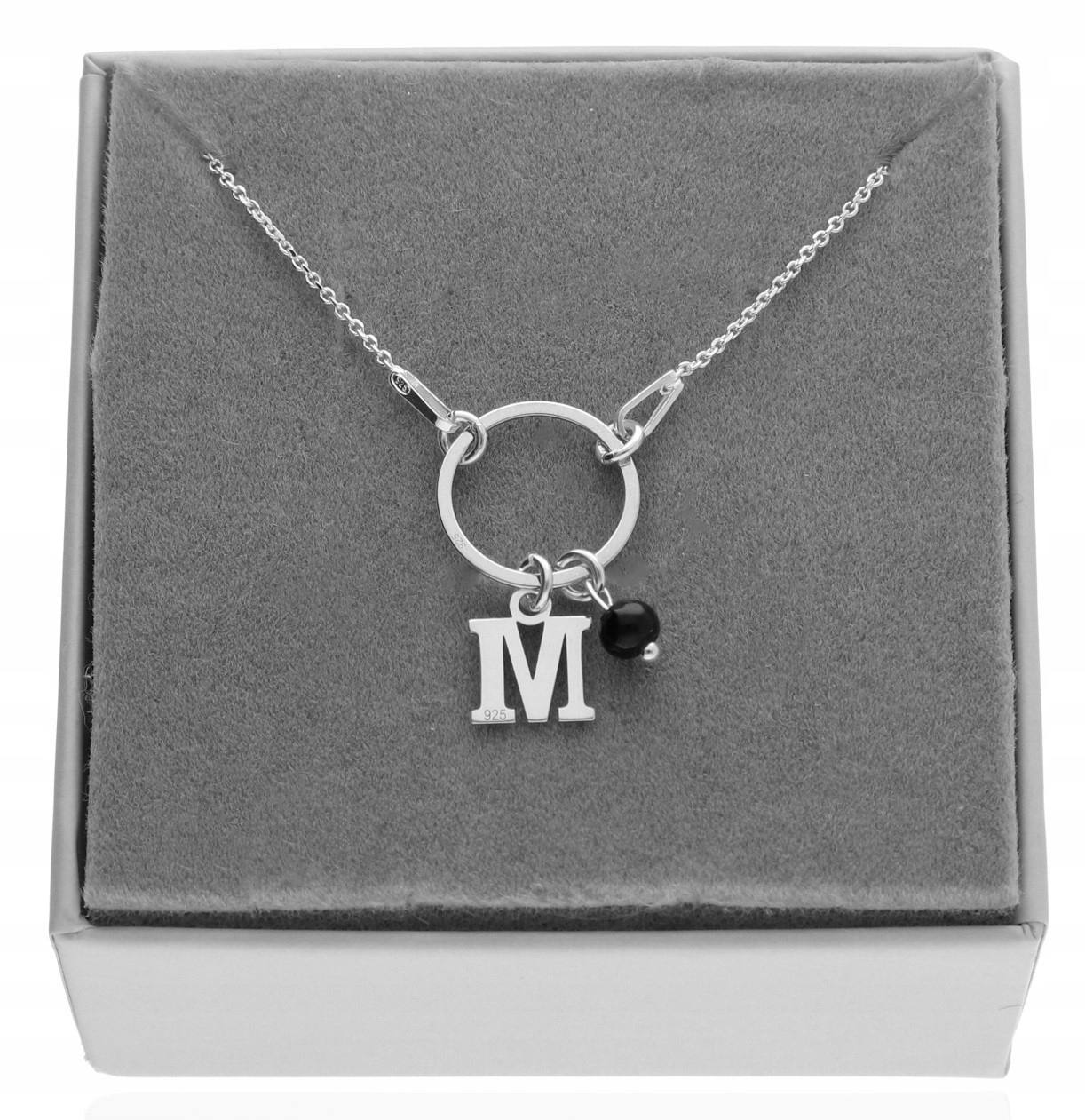 Stříbrný náhrdelník s písmenem M nebo jiným Onyks Přírodní Kámen 40 cm