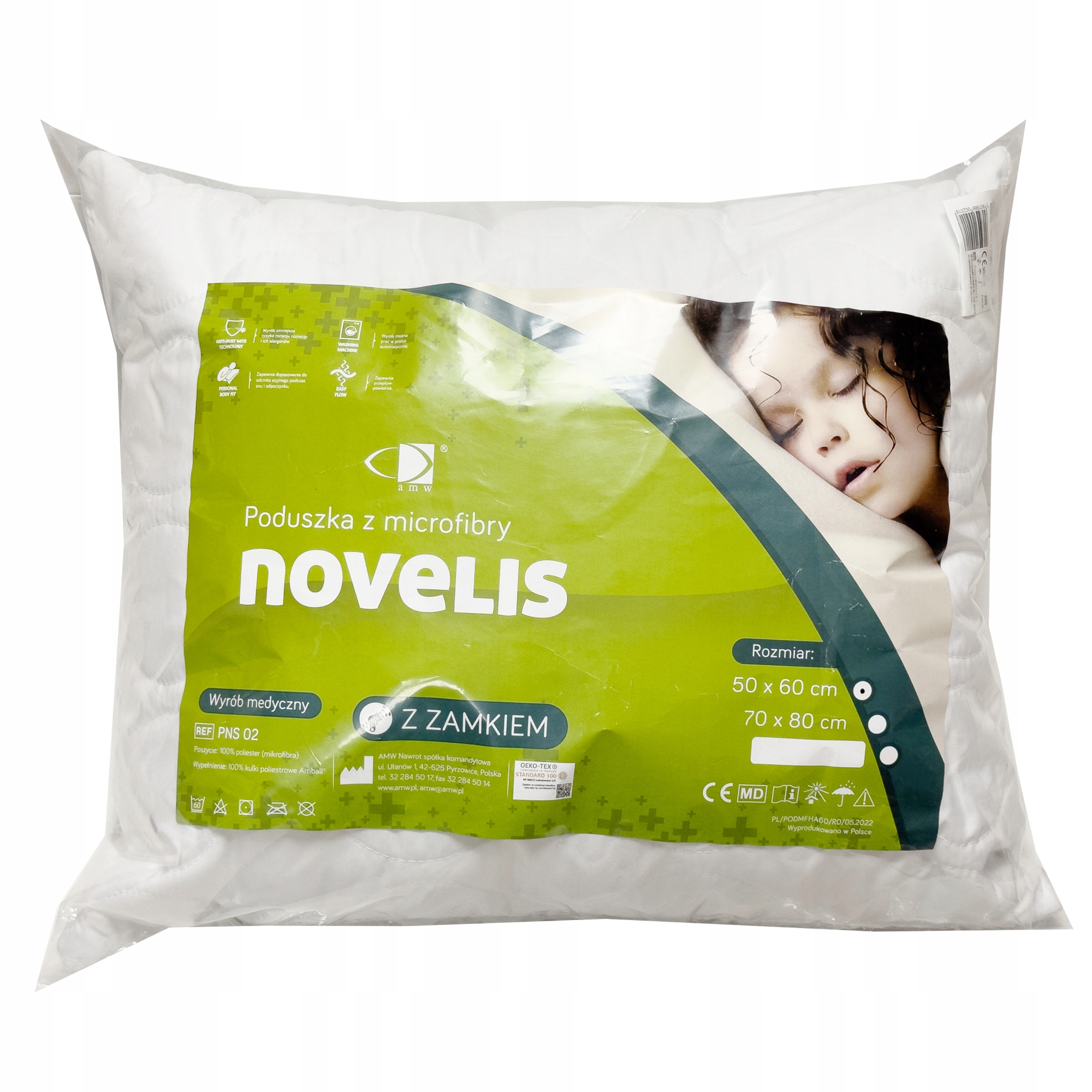 PODUSZKA DO PRZEDSZKOLA JASIEK NOVELIS 40x60 ZAMEK AMW 60*C REGULOWANA