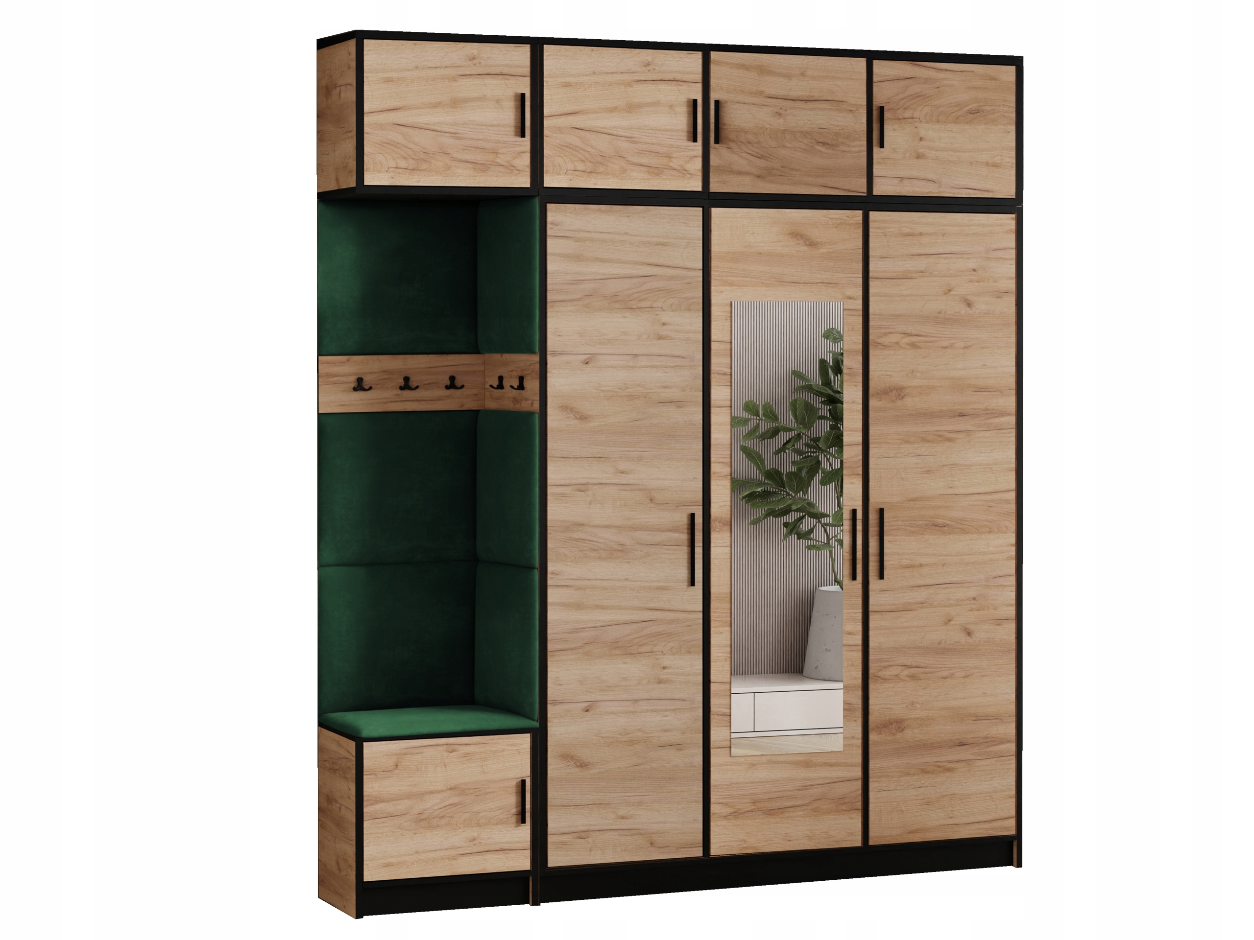 Šatní skříň Dior 14 dub craft zlatý zelená tkanina, sedák s nástavcem