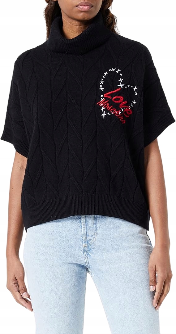 Dámský svetr Love Moschino s oversize rolákem ve tvaru srdce a logem R-38