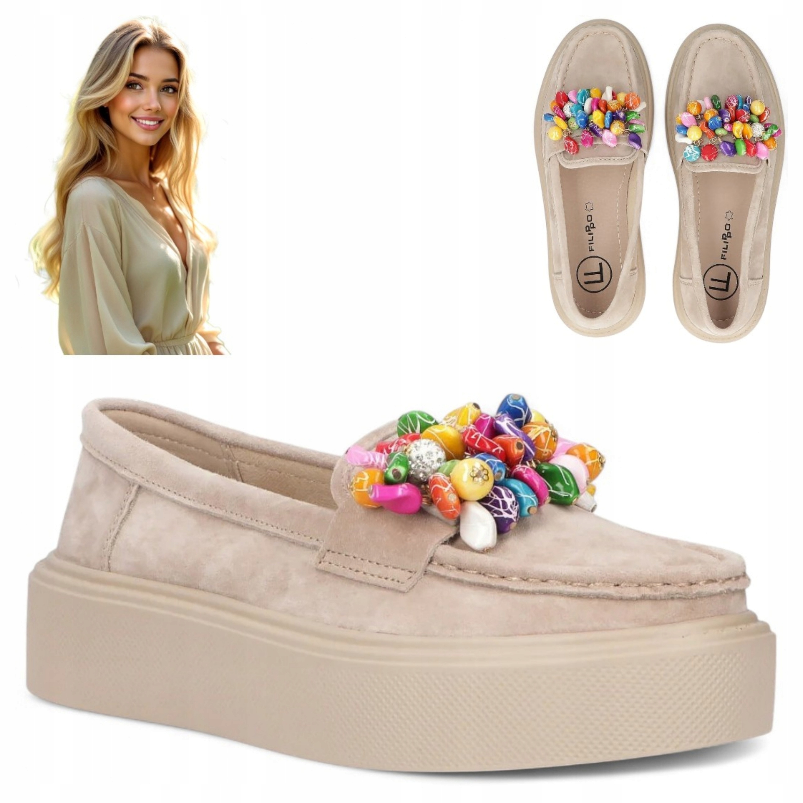 Dámské kožené boty 37 Filippo Pohodlné bezové Elegantní nazouvací polobotky