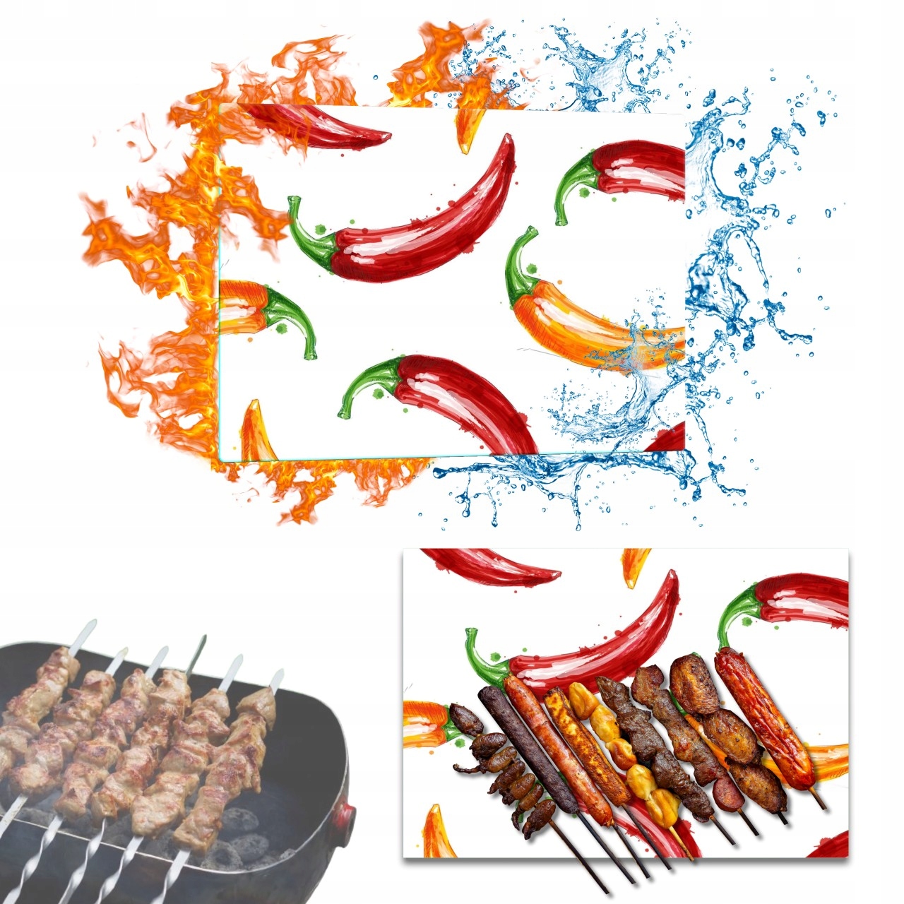 Skleněná deska na servírování masa Snack z chilli Grilu 52x40 cm