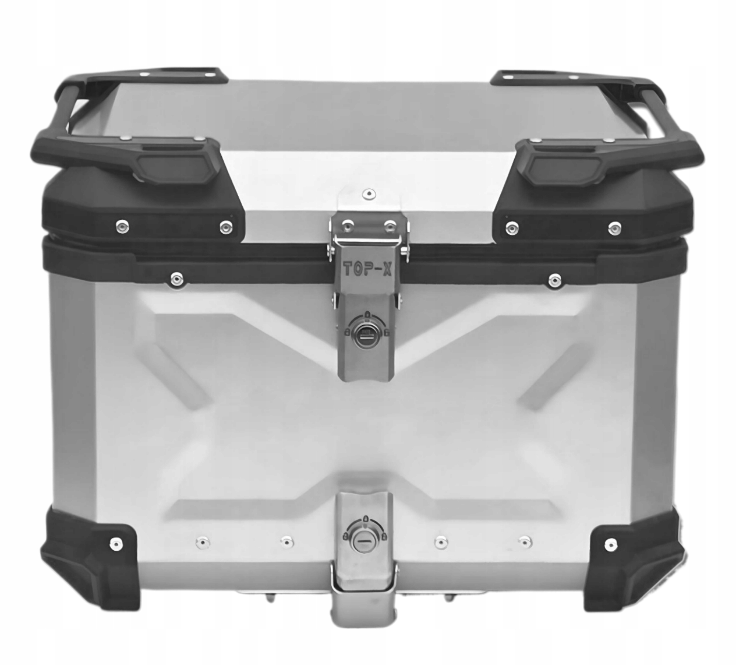 55 litrů Kufer na motocykl, centrální, Eloxovaný, Hliníková podšívka, pásek