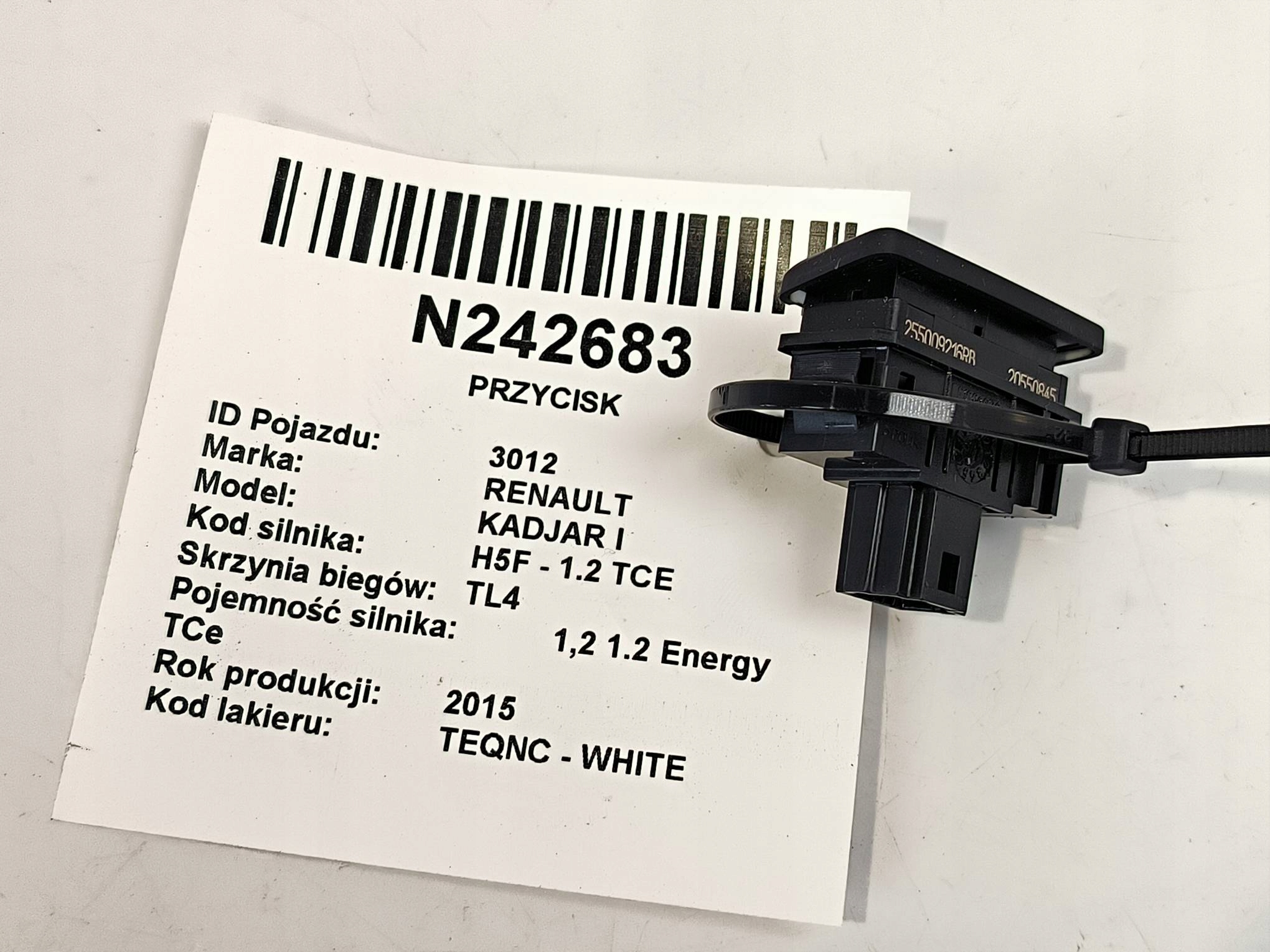 button 255009216RB RENAULT KADJAR and
