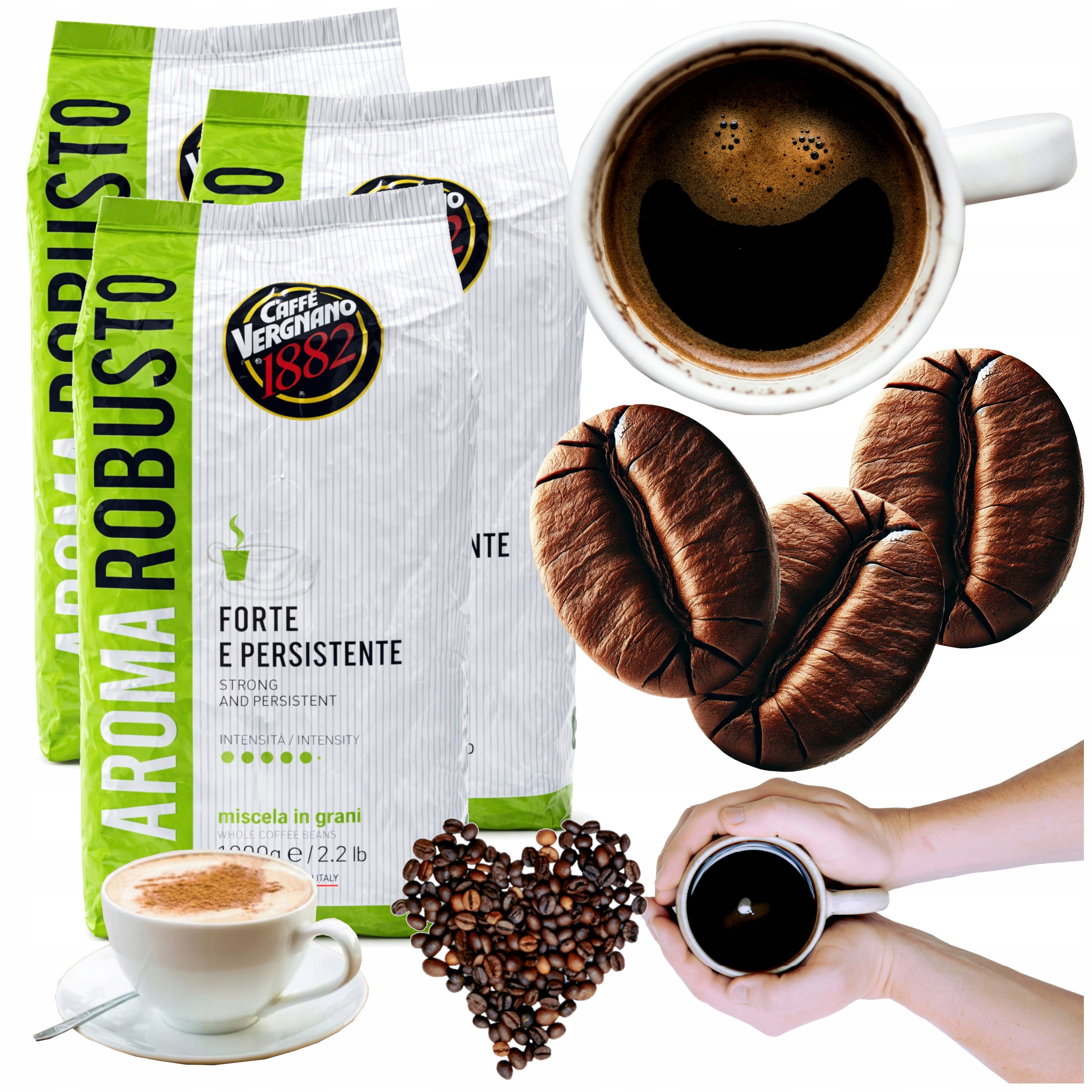 Kawa Ziarnista 1kg x3 op. Mieszana Palona Vergnano Aroma Mio Robusto 3000 g