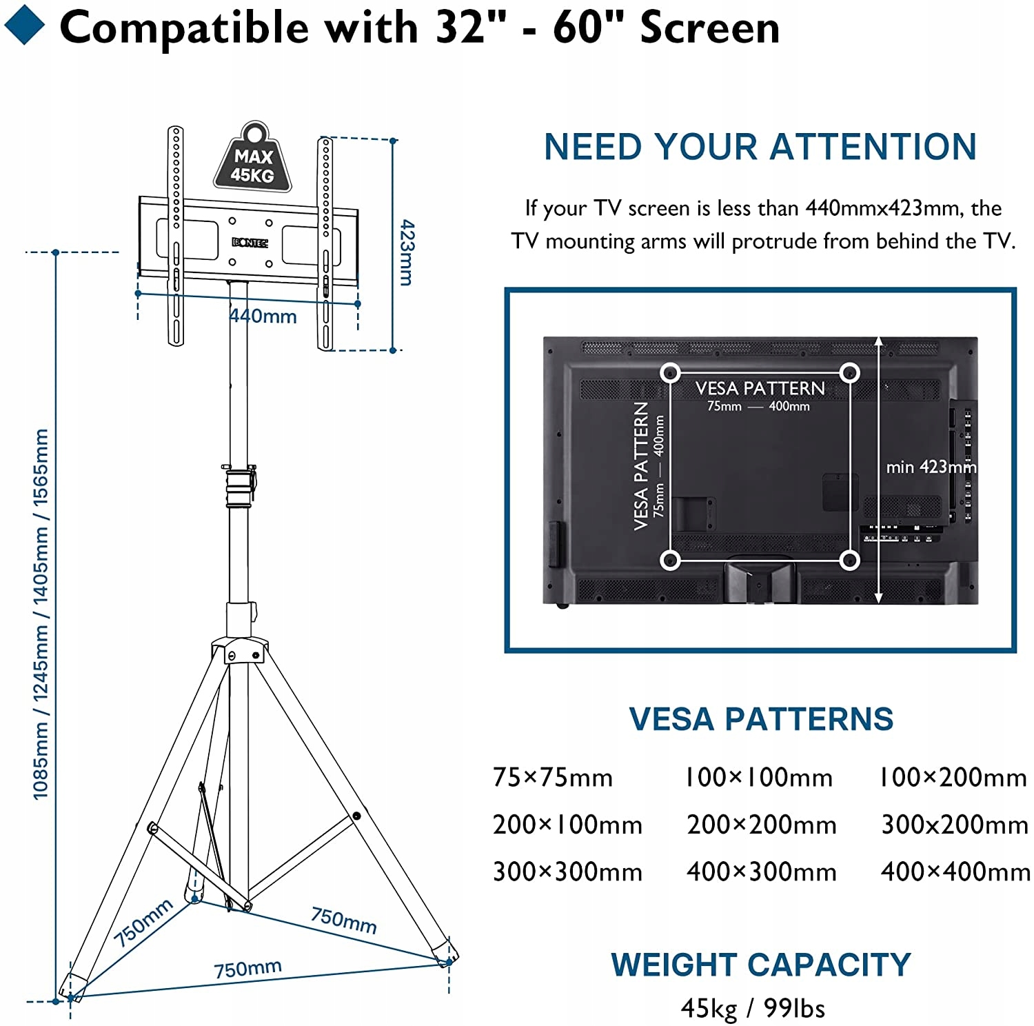Stojak podłogowy Bontec TS-03 B08JLZL2M5 TRÓJNÓG PODSTAWA ROZKŁADANA Marka Bontec