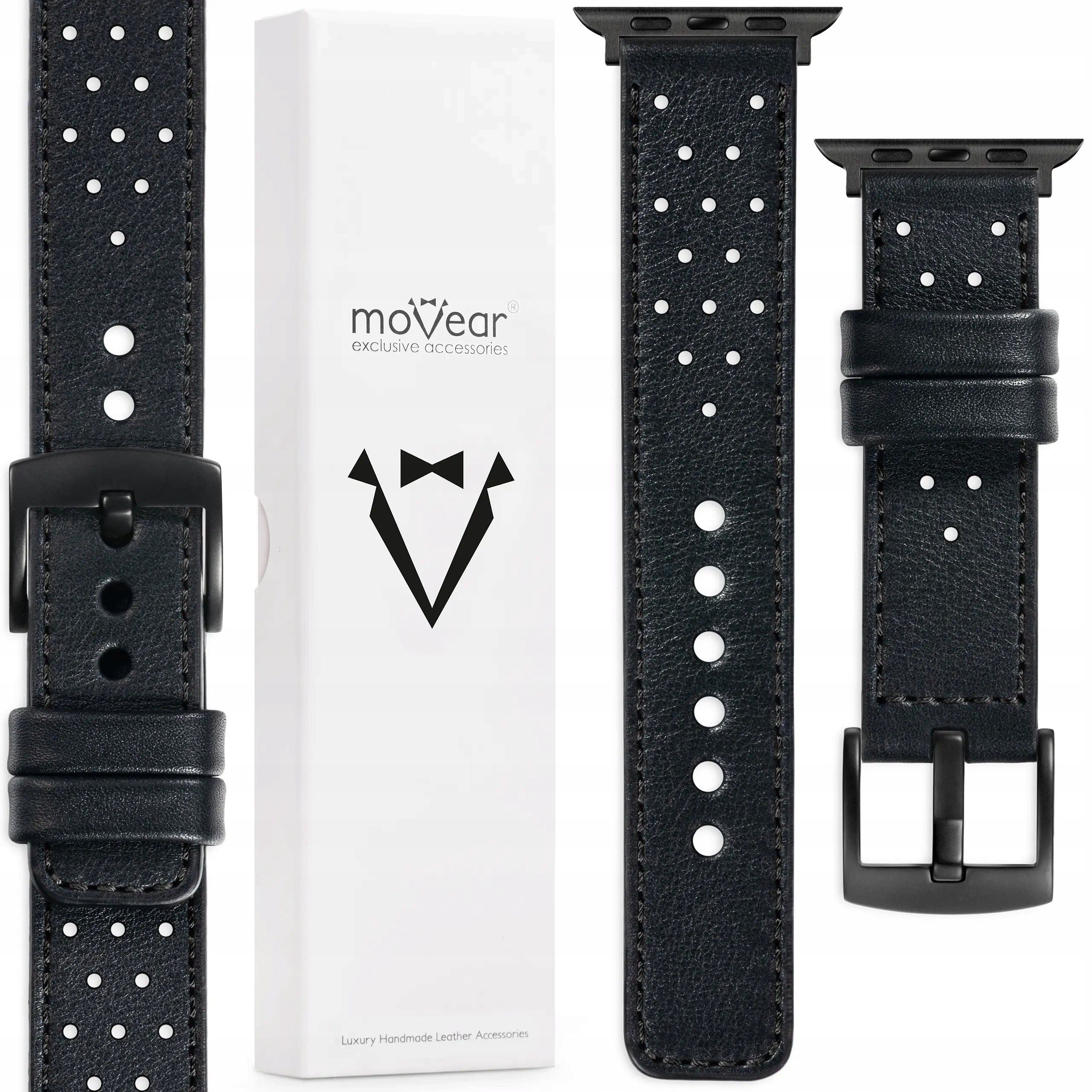 Kožený řemínek pro Apple Watch 49/46-44 mm Polský Černý Movear