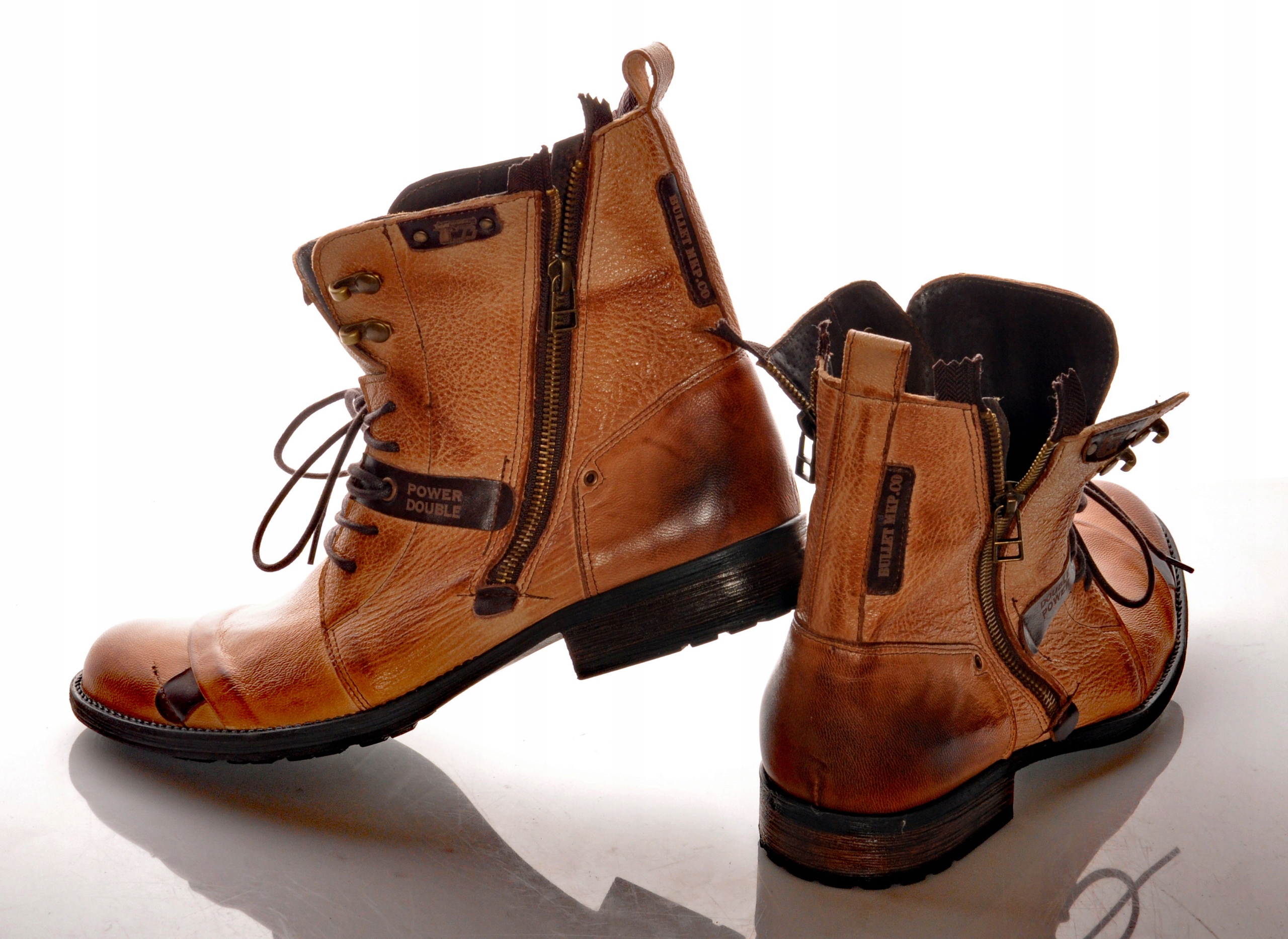 Bullet skórzane buty MILITARNE SKÓRA Workery męskie CZARNE Casual zamki 43 Rozmiar 43