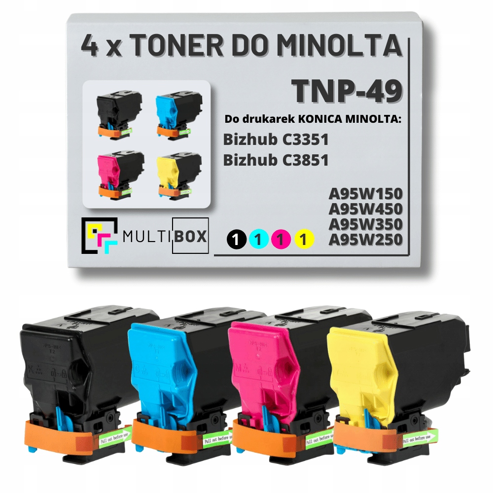 4-pak Nowy Toner TNP49 TNP-49 Cmyk do Konica Minolta Bizhub C3351 C3851