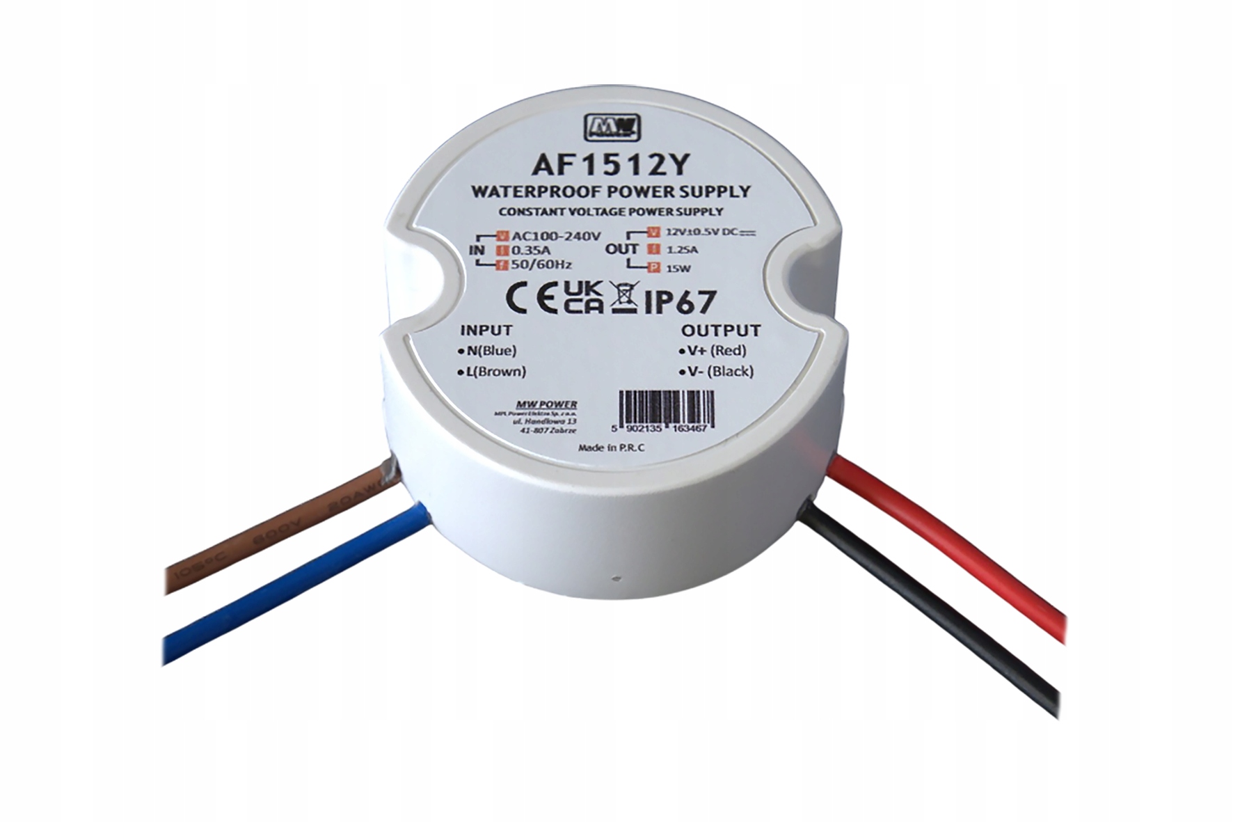 Napájací zdroj AF1512Y Mw Power 15W 12V/1.25A IP67 okrúhly