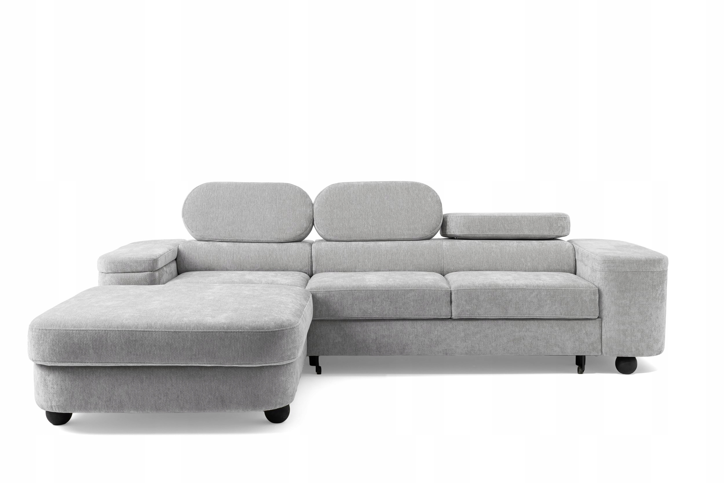 Moderní rohová sedací souprava spací box Love, úložný prostor, opěrky hlavy, popelavý