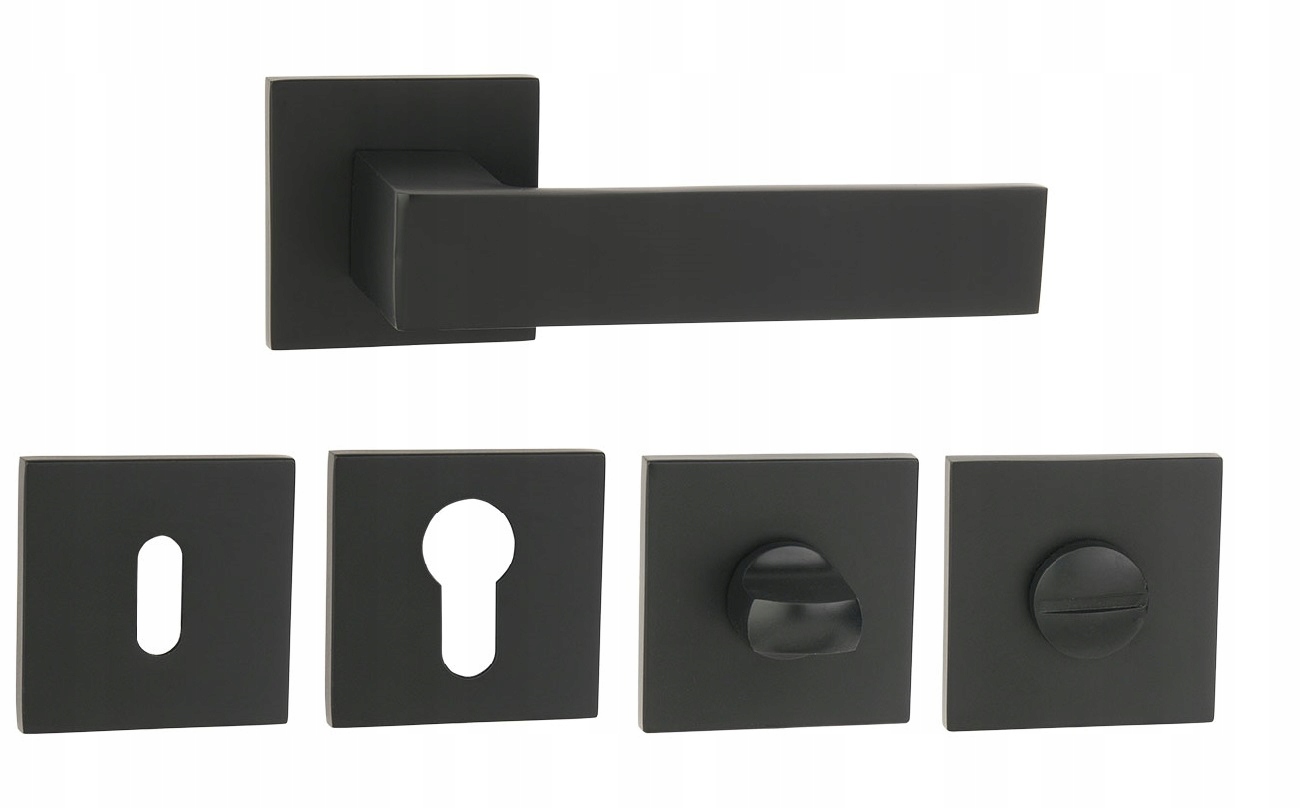 KLAMKA DRZWIOWA CZARNY MAT KOMPLET NOWOCZESNA