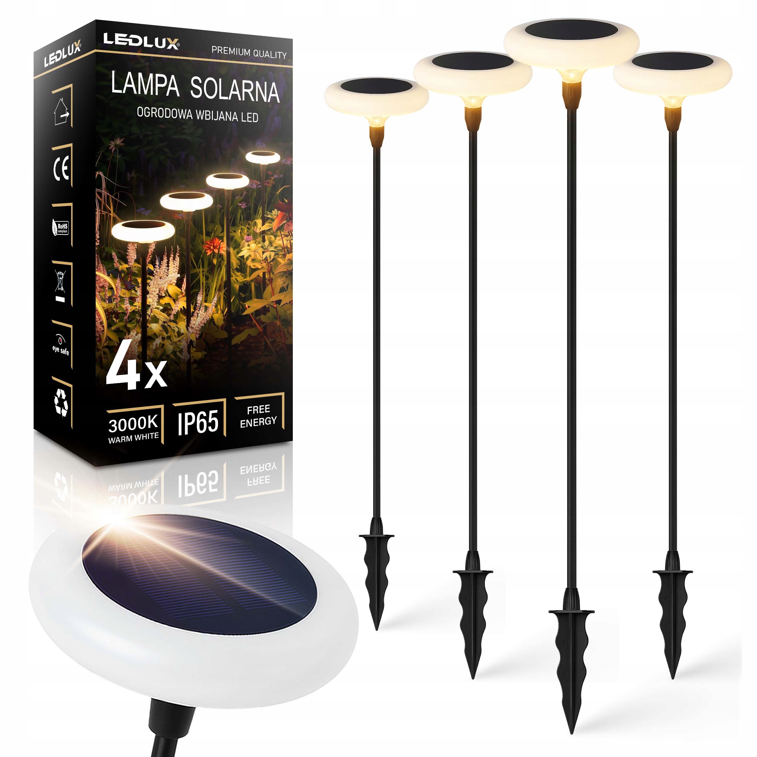 4x Solární Lampa Led Zahradní Zapichovací Lampa Sloupek Ufo Lucerna Špikulec