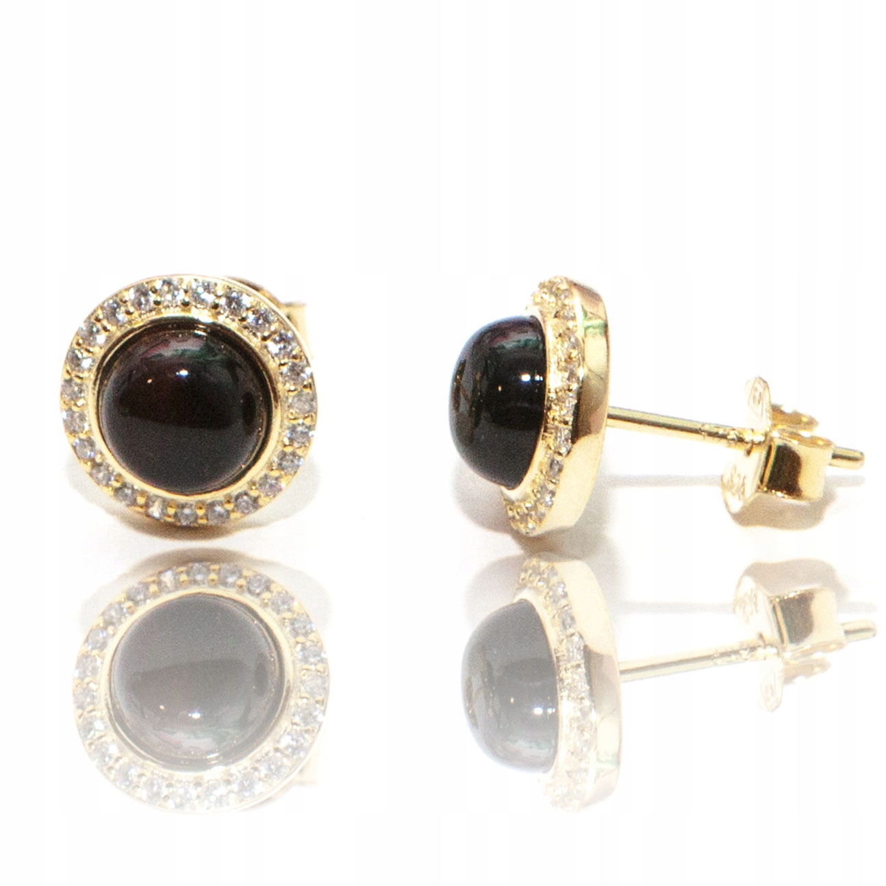 Stříbrné náušnice pozlacené, kulaté, černé stříbro 925 zirkony, elegantní