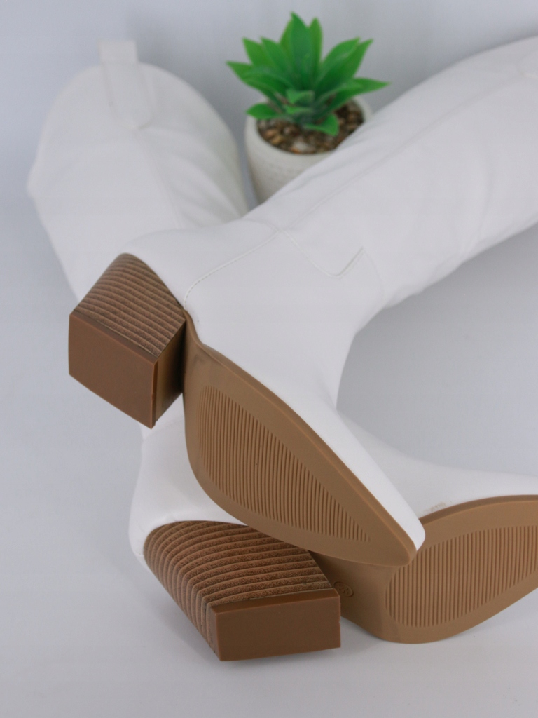 KOWBOJKI DŁUGIE KOZAKI DAMSKIE SKÓRZANE BIAŁE BUTY WIOSENNE 39 Kolor biały