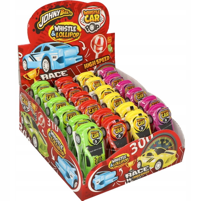 Levně Johny Bee Whistle Car Lízátko Autíčko S Píšťalkou 3V1 24KS
