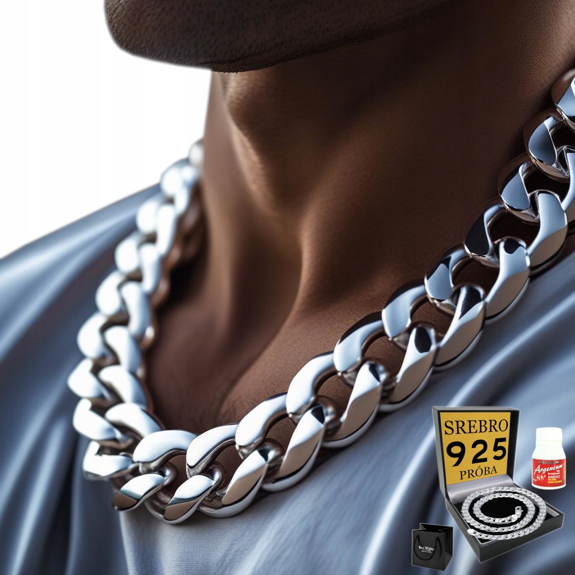 Srebrny Łańcuszek Męski Gruby Pełny Srebro 925 Łańcuch 13mm Diamentowany