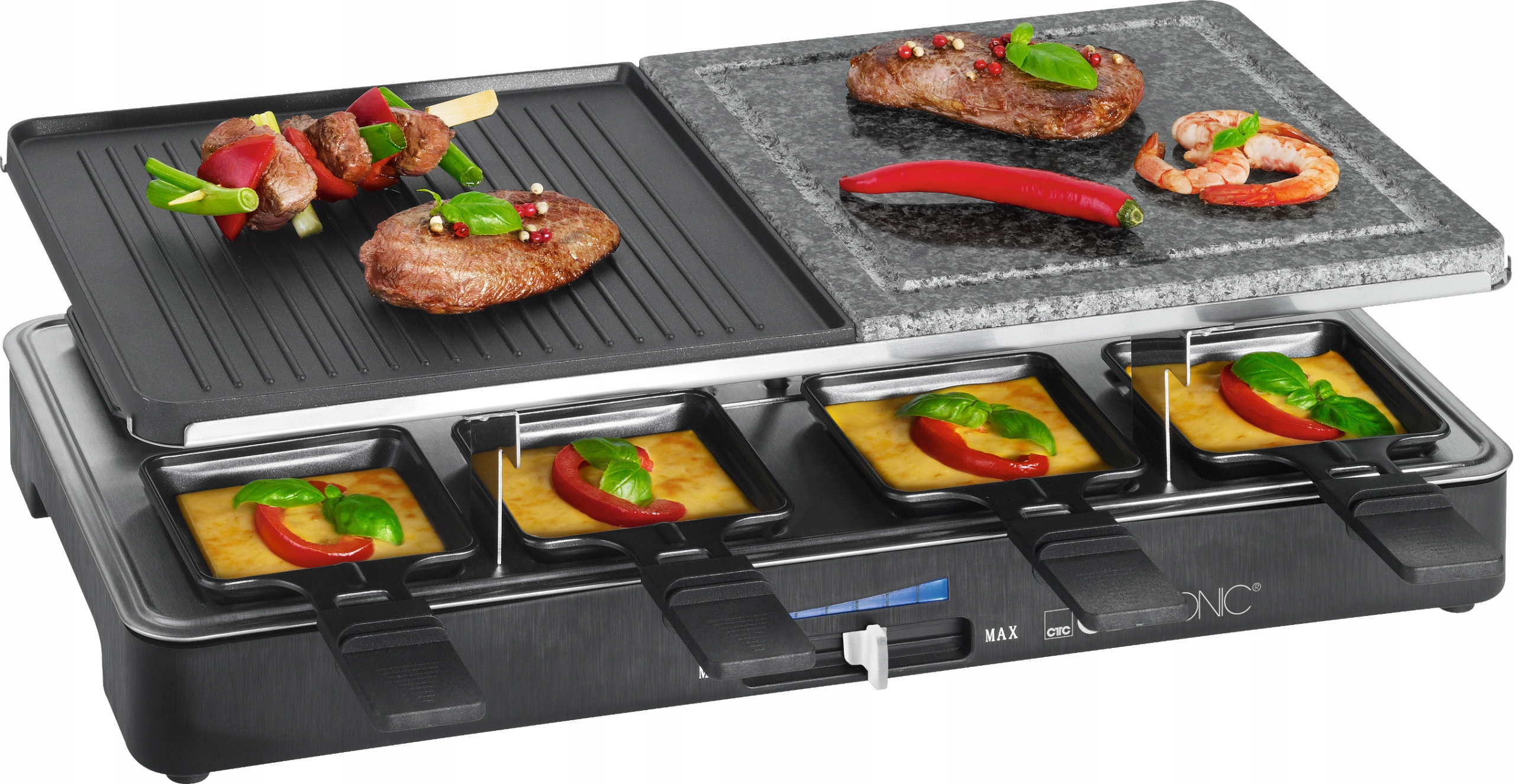 Grill Raclette Clatronic RG1400W Kamień Grillowy 8 Patelenek