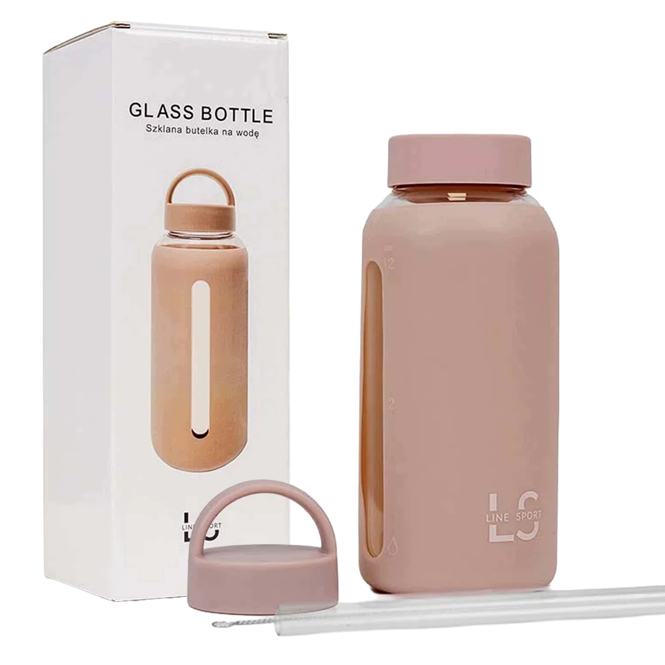 Růžová Skleněná Lahvička na vodu a nápoje Line Sport 800 ml Láhev Na Pití