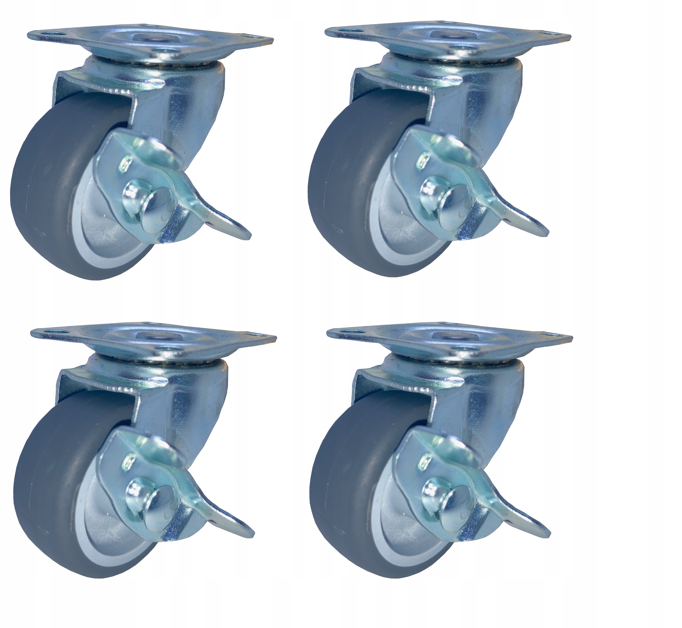 ZESTAW 4 KÓŁ SKRĘTNYCH Z HAMULCEM 40mm GUMOWE NIE RYSUJĄ MOCOWANIE PŁYTKA