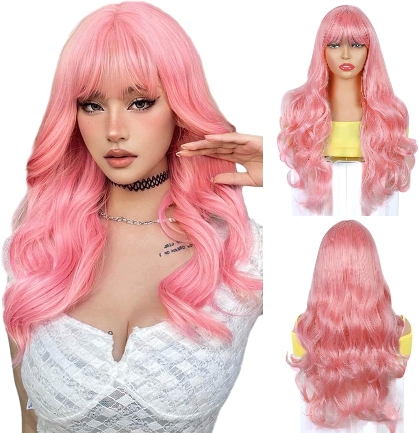 Vlnitá paruka s hřívou růžová 65 cm 88# Becus