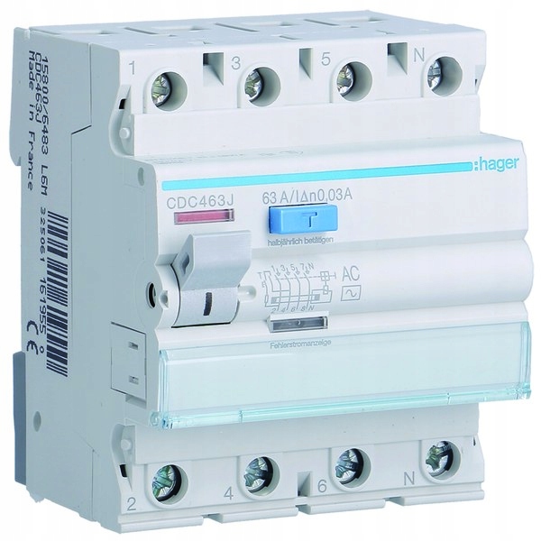 Proudový spínač 63A, 30mA, 4 pólový, typ Ac