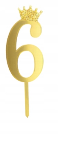 

Topper na tort złota cyfra 6 Akrylowa toper 11 cm