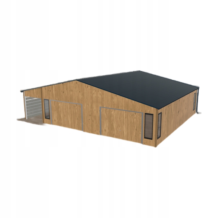 Plechová garáž 9x9 m s přístřeškem Světlý ořech