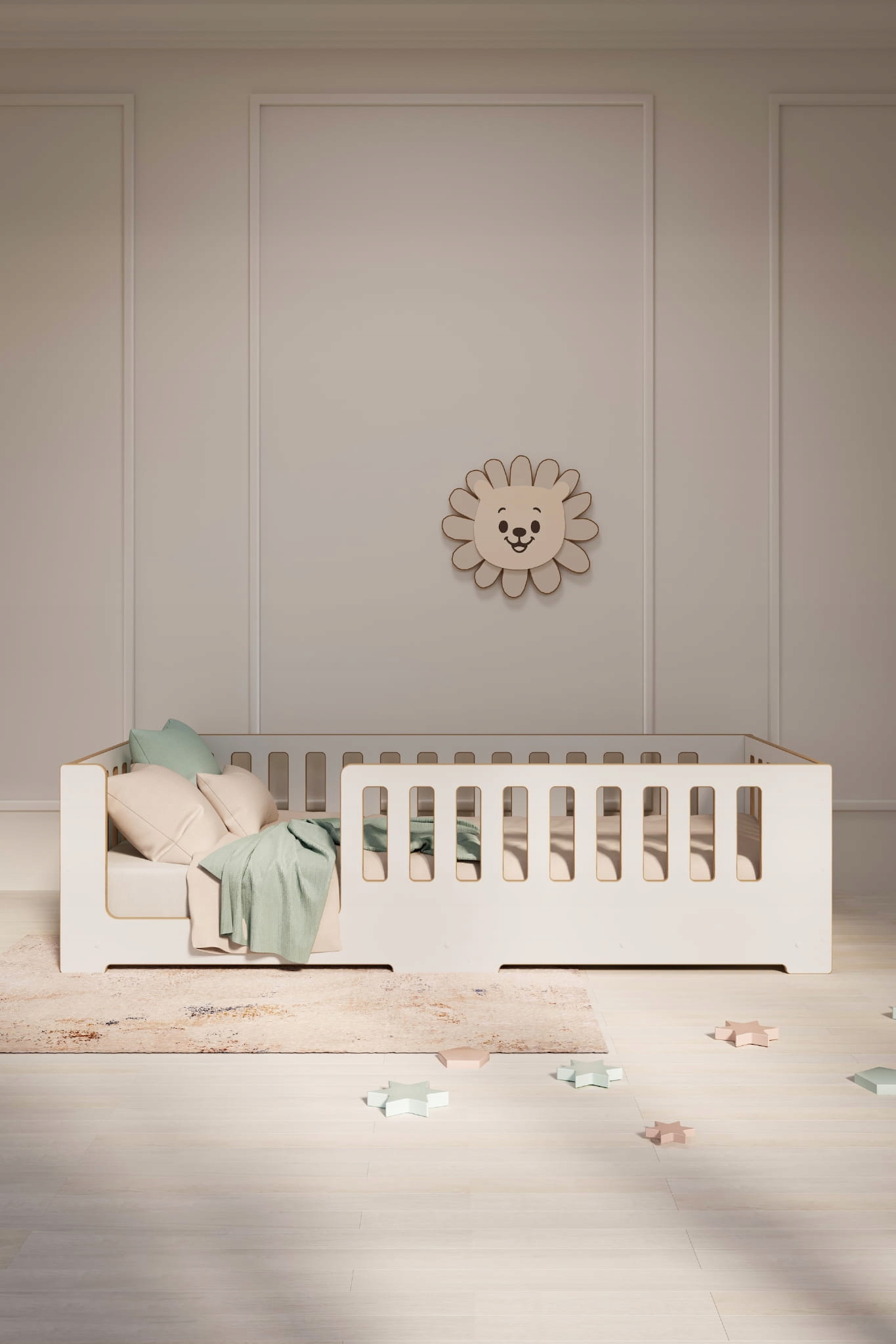 Łóżko dziecięce Montessori Twinkle 160x80 biały, drewniane