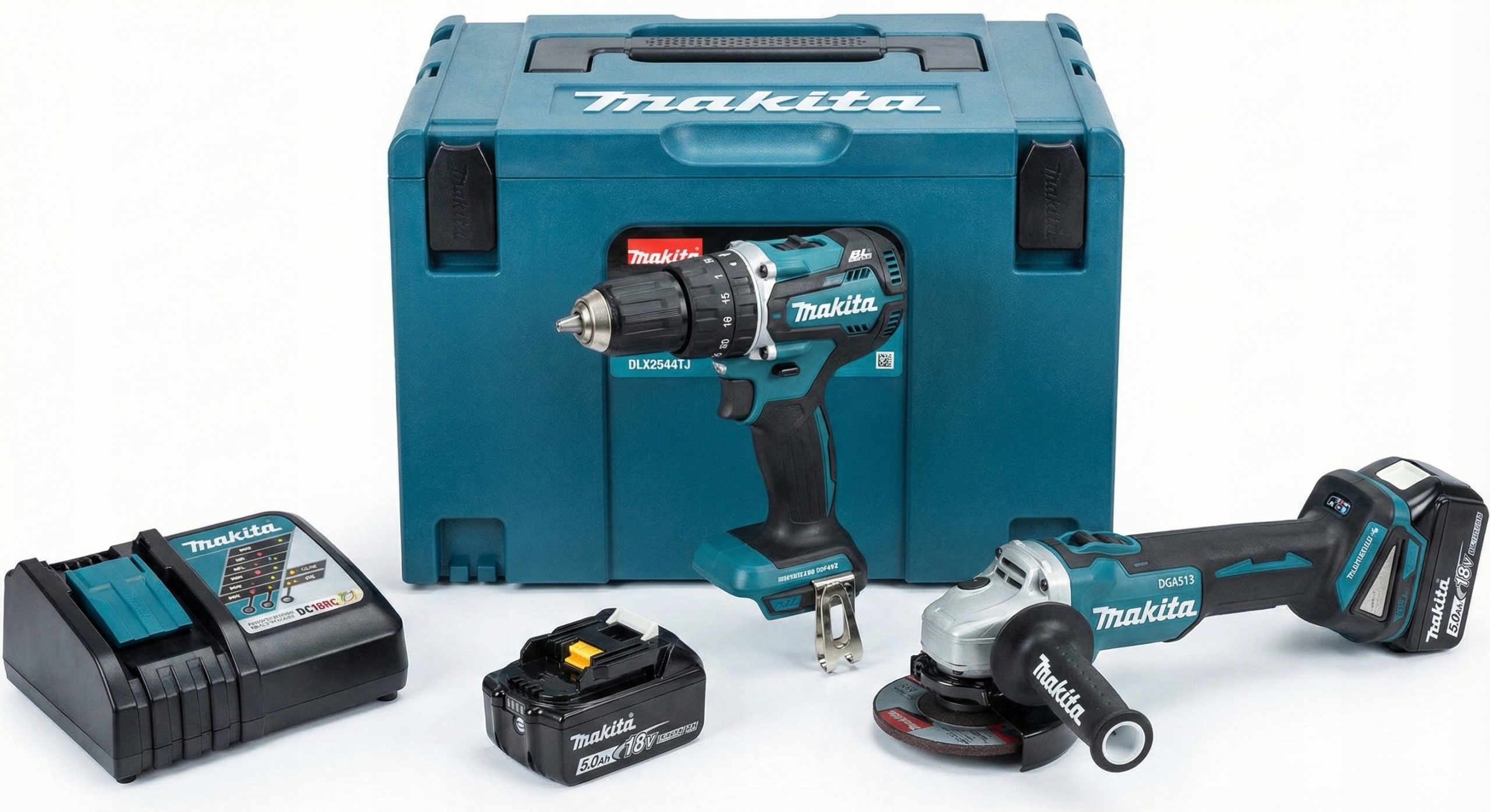 Makita DLX2544TJ wkrętarka DDF492 szlifierka DGA513 akumulatorowa 18V 5ah