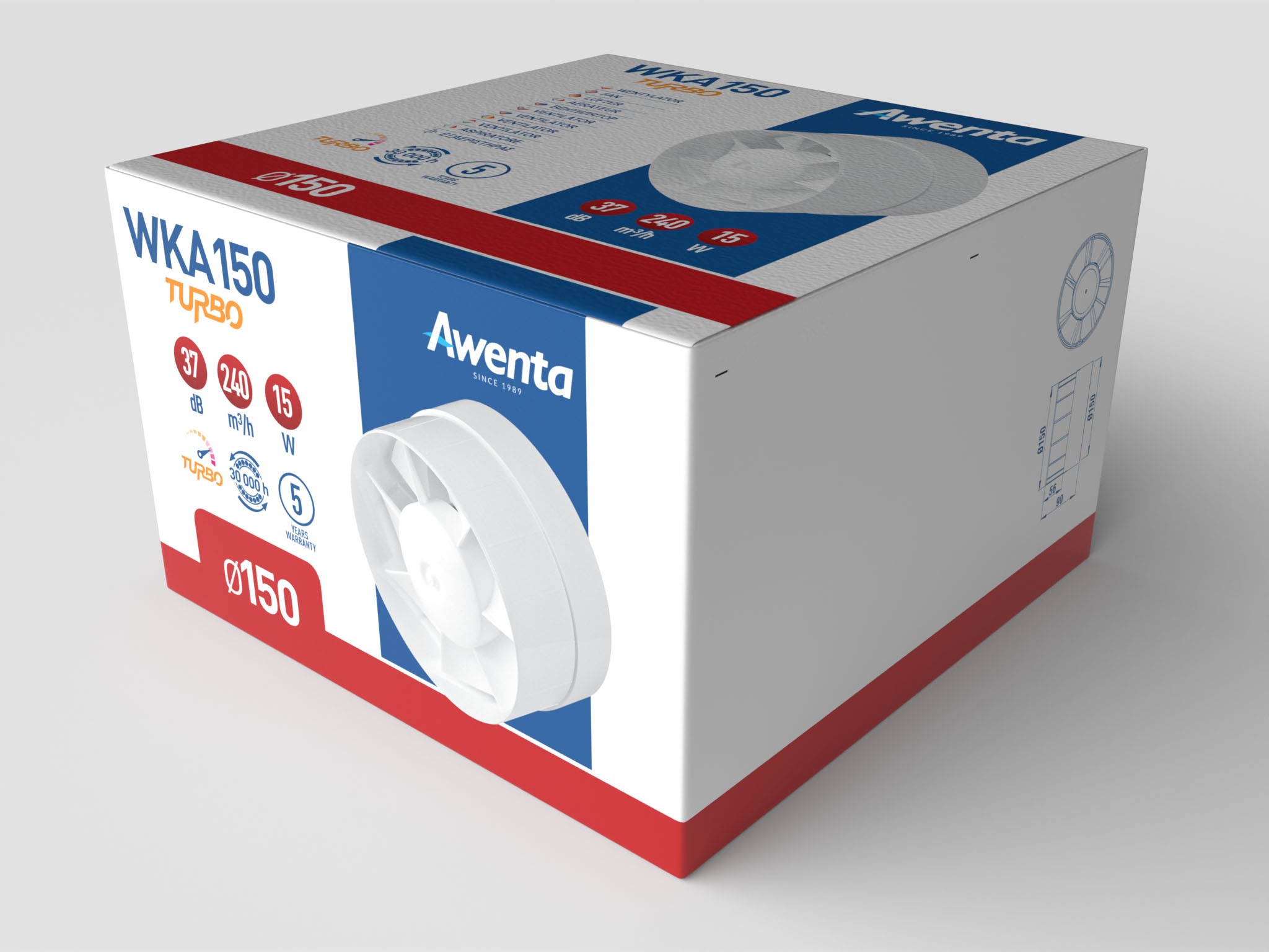 AWENTA WKA150 WENTYLATOR KANAŁOWY FI150 240m3/h Średnica 150 mm