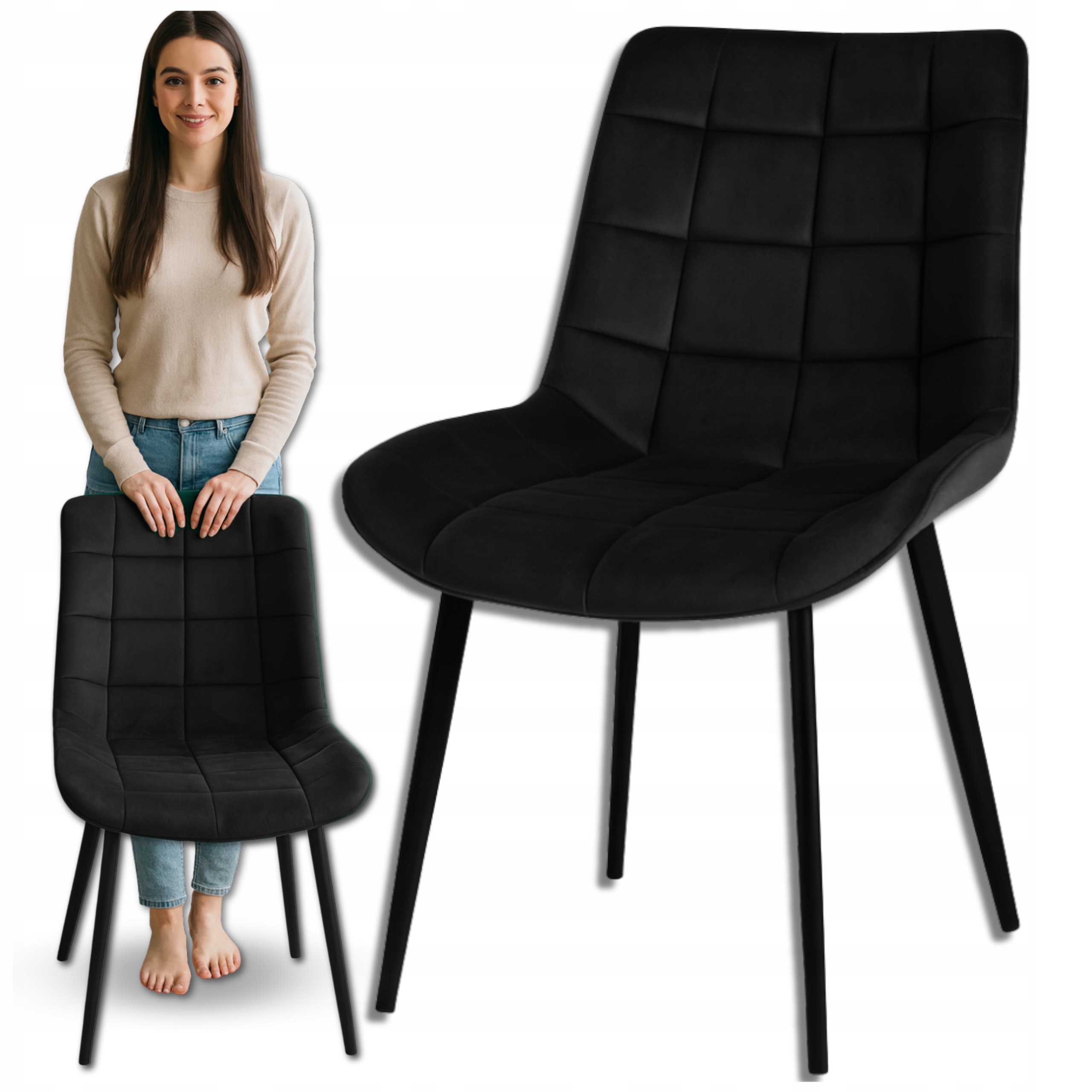 Krzesło tapicerowane welurowe pikowane metalowe nogi do jadalni salonu Loft