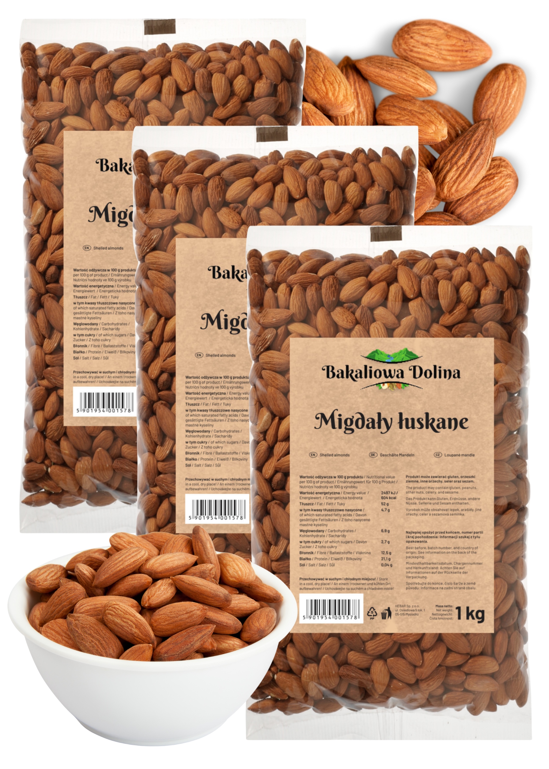 Levně Mandle 3 Kg 3000G Celé Ořechy Bakaliowa Dolina Zdravé Přírodní