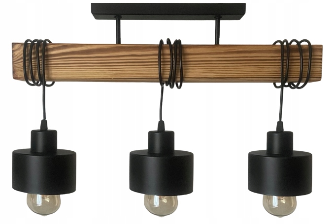 Lampa s dřevem Hrubá Belka dřevo loft 3 x E27 Lustr