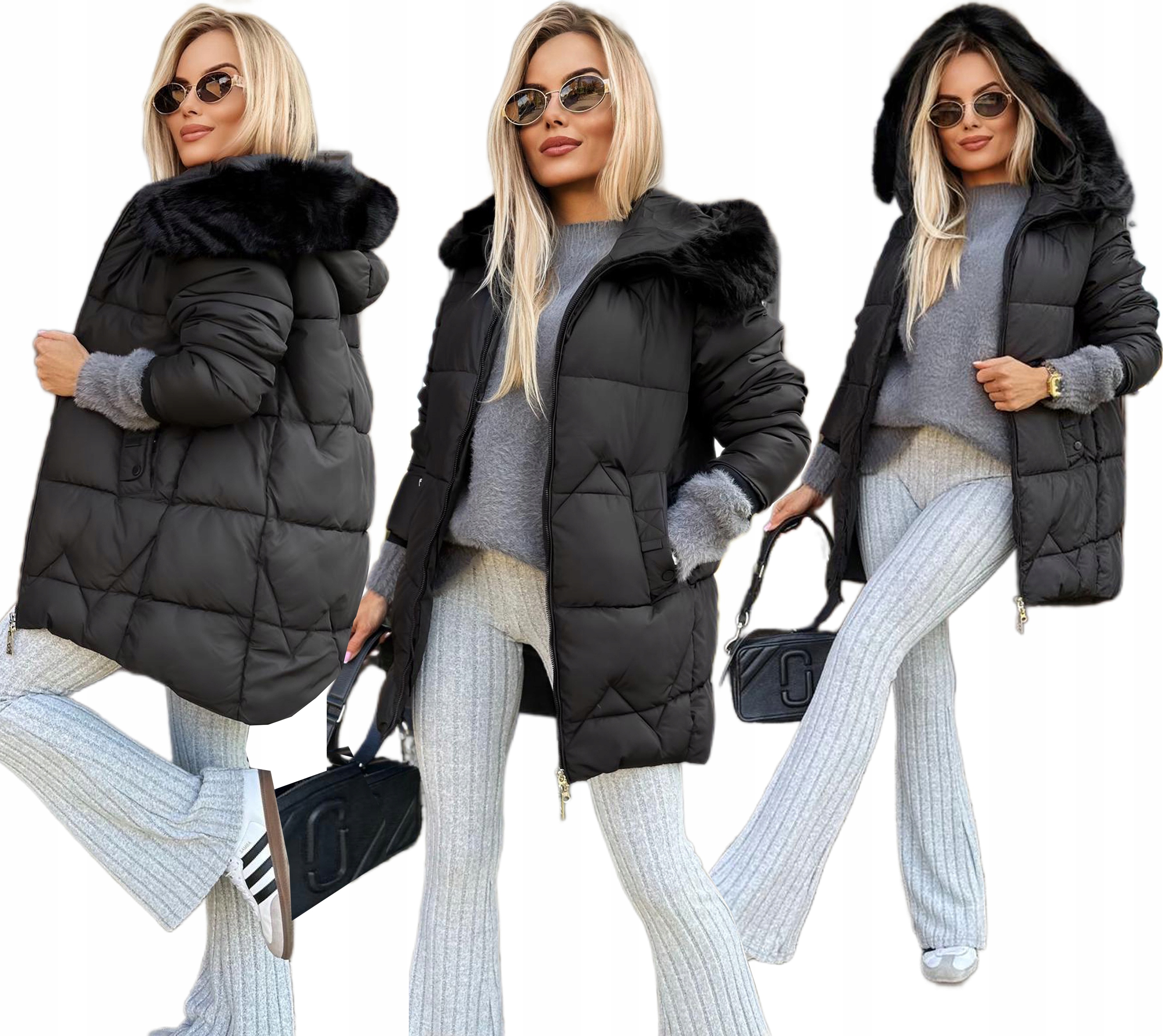 Teplá, silná zimní dámská Bunda, prošívaná kapuce kožíšek 48 Helena