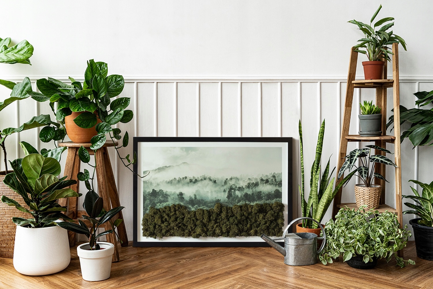 Obraz z mchu w ramie MDF Las mgłą spowity 60x40 Forma w ramce