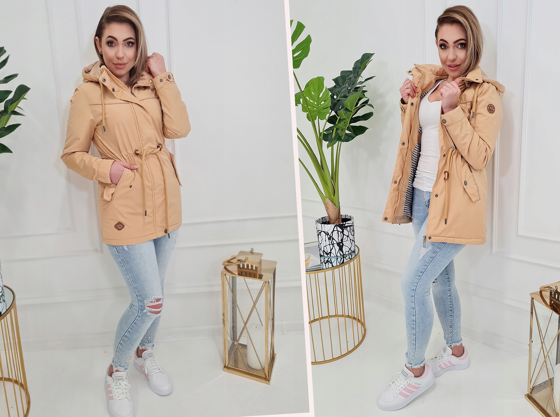 PRZEJŚCIOWY TALIOWANY PARKA PŁASZCZ Z KAPTUREM XXL Rodzaj klasyczny