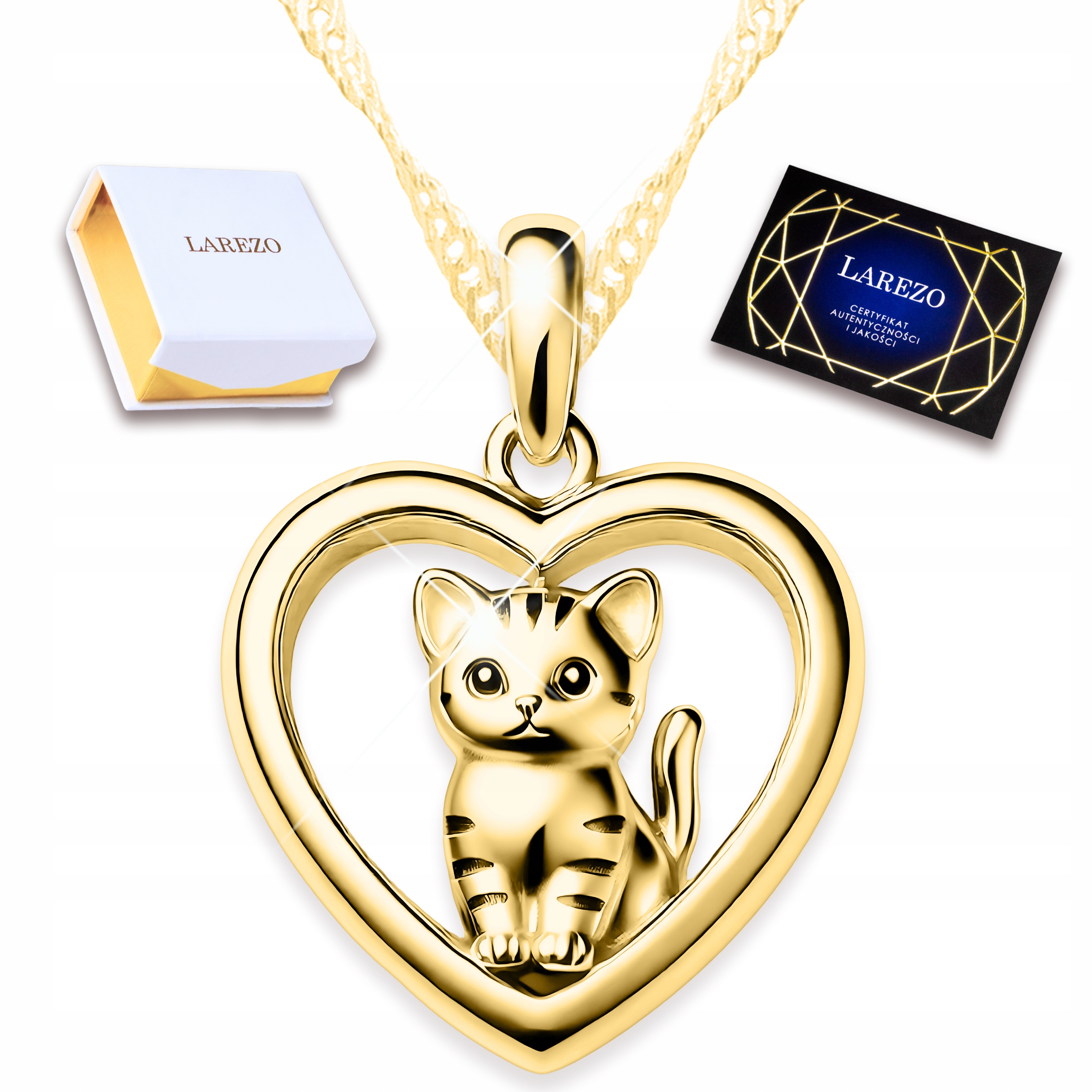 Zlatý náhrdelník 925 Srdce s kočkou Srdíčko Kočka Kotě Kočka Srdce Stříbro 925