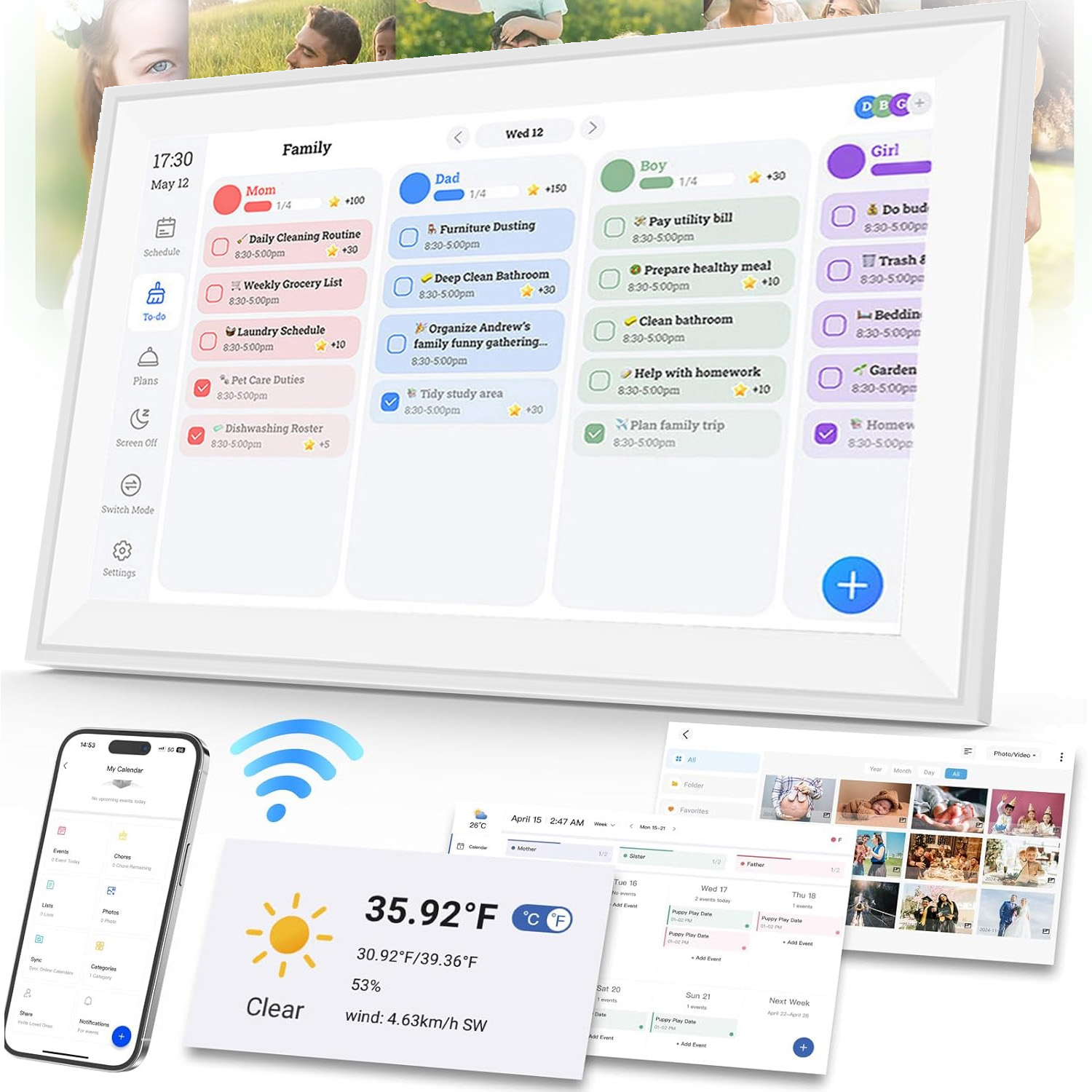 Inteligentní Rámeček 15.6" Wifi 32GB Aplikace Frameo