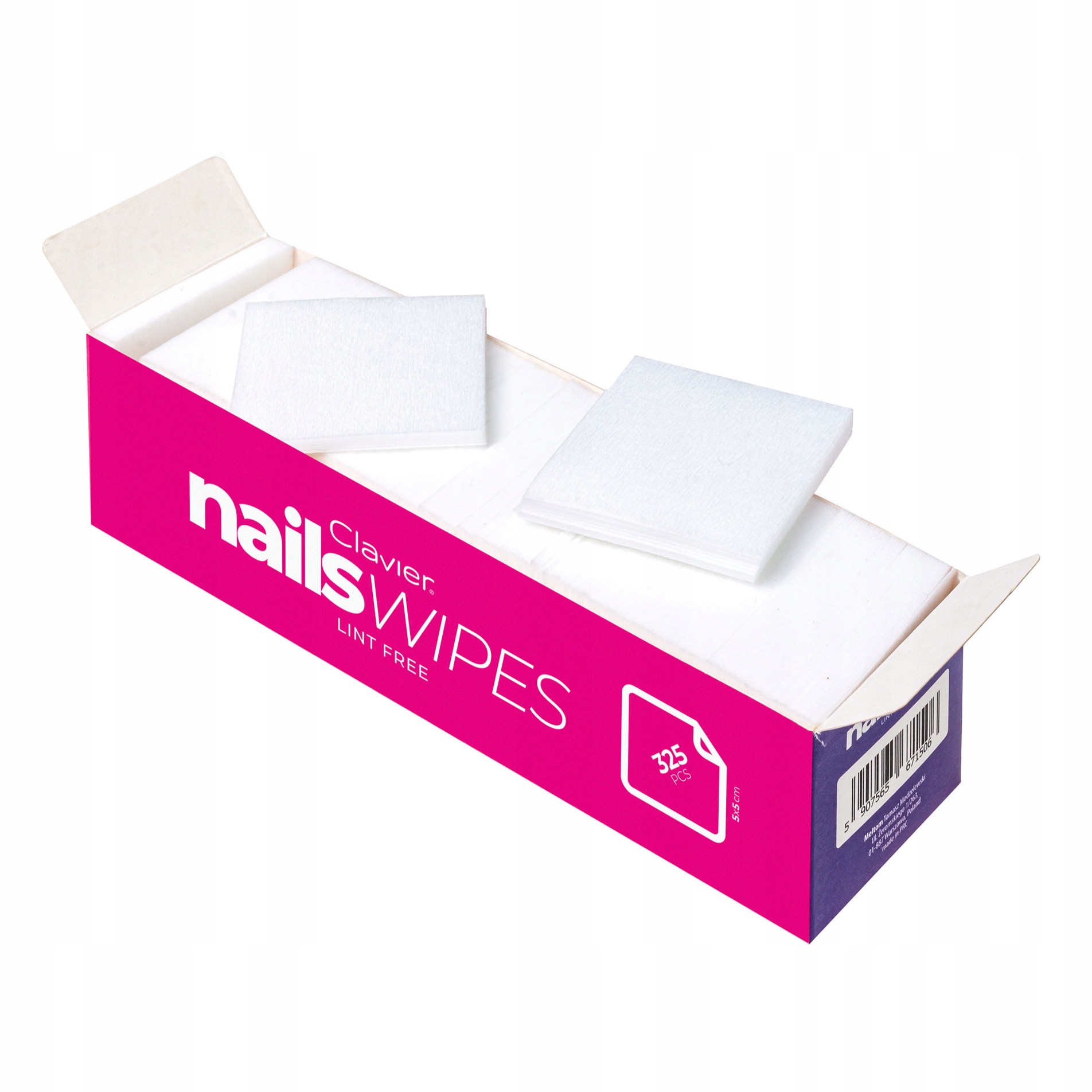 CLAVIER Waciki bezpyłowe Nail Wipes 325 szt 5x5 Marka Clavier