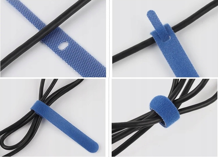 OPASKA RZEP ORGANIZER KABLI MOCNY Z WĄSKĄ KOŃCÓWKĄ 200x12mm 100 szt 18m! Model Rzep do kabli typ 3 szary