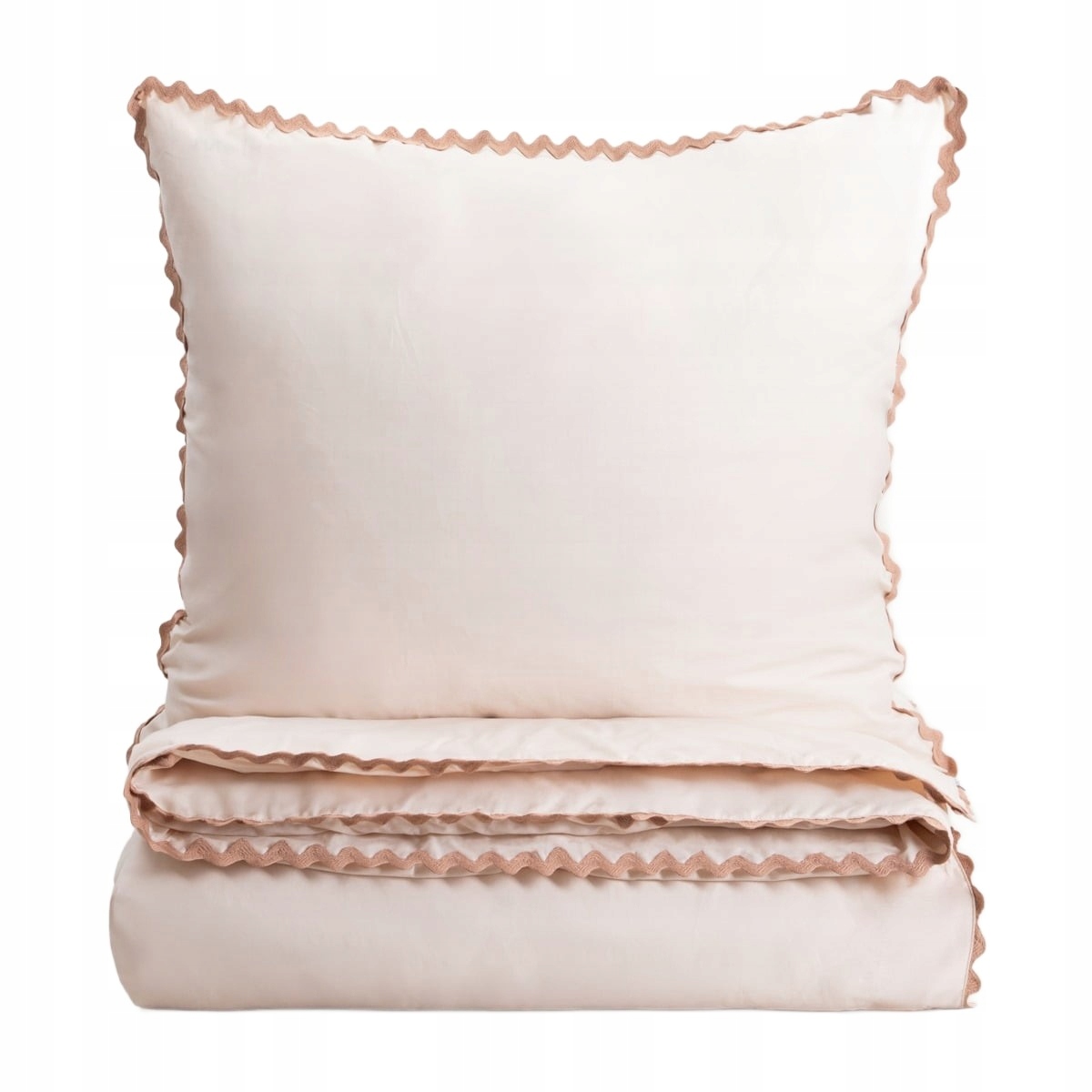 Pościel Vela bawełniana z ozdobną lamówką beżowa 220x200 2*70x80 cm Homla