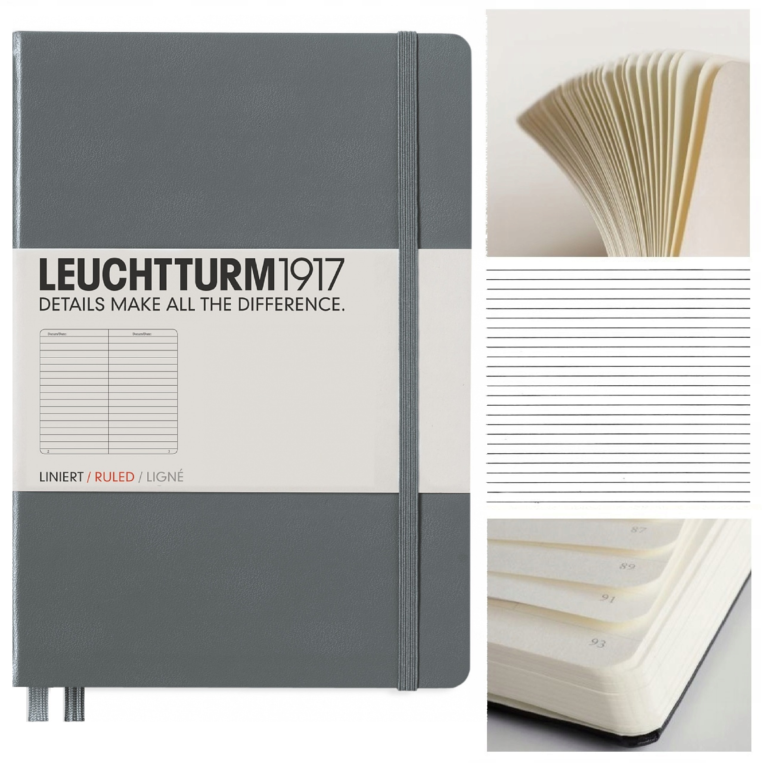 LEUCHTTURM1917 Notatnik Notes A5 Linia twardy brulion w linię Antracytowy
